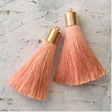 50mm Silk Tassels with Gold Plated Cap & Loop - Peach - 1 pair