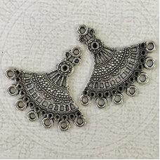 32x35mm Antique Silver Plated Filigree Fan Decorative 7-Loop Tassel Drops - Per Pair