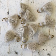 20mm Cotton Mini Tassels with Gold Jumpring - Pack of 10 - Grey/Gold