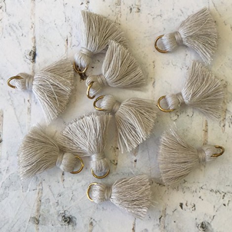 20mm Cotton Mini Tassels with Gold Jumpring - Pack of 10 - Grey/Gold 20mm Cotton Mini Tassels with Gold Jumpring - Pack of 10 - Grey/Gold