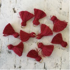 20mm Cotton Mini Tassels with Gold Jumpring - Pack of 10 - Burgundy/Gold
