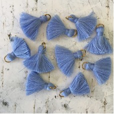 20mm Cotton Mini Tassels with Gold Jumpring - Pack of 10 - Sapphire Blue/Gold
