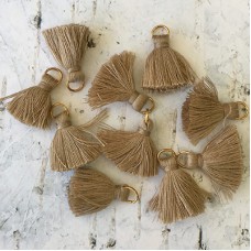20mm Cotton Mini Tassels with Gold Jumpring - Pack of 10 - Mocha/Gold
