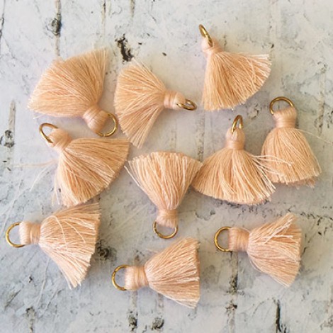 20mm Cotton Mini Tassels with Gold Jumpring - Pack of 10 - Peach/Gold
