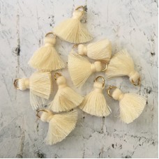 20mm Cotton Mini Tassels with Gold Jumpring - Pack of 10 - Cream/Gold