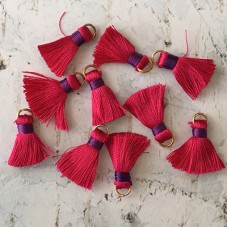 18mm Silk Mini Tassels with Gold Jumpring - Pack of 10 - Magenta/Purple
