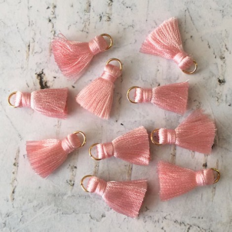 18mm Silk Mini Tassels with Gold Jumpring - Pack of 10 - Light Pink 18mm Silk Mini Tassels with Gold Jumpring - Pack of 10 - Light Pink