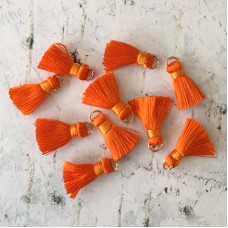 18mm Silk Mini Tassels with Gold Jumpring - Pack of 10 - Orange