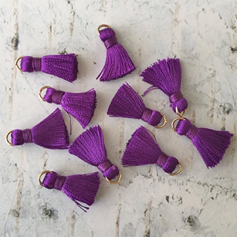 18mm Silk Mini Tassels with Gold Jumpring - Pack of 10 - Purple
