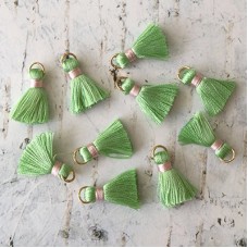 18mm Silk Mini Tassels with Gold Jumpring - Pack of 10 - Peridot/Pink