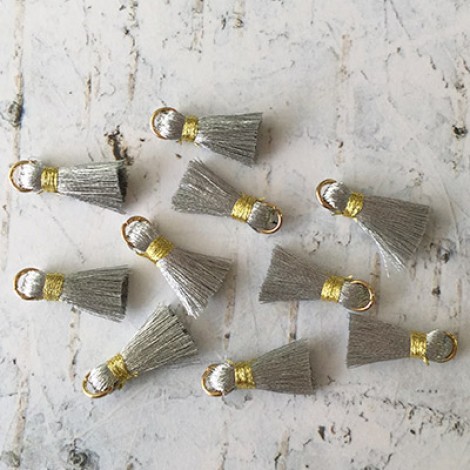 18mm Silk Mini Tassels with Gold Jumpring - Pack of 10 - Silver/Gold