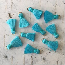 18mm Silk Mini Tassels with Gold Jumpring - Pack of 10 - Turquoise
