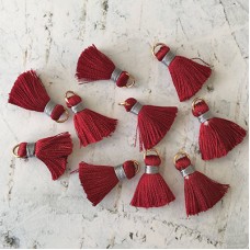 18mm Silk Mini Tassels with Gold Jumpring - Pack of 10 - Burgundy/Silver