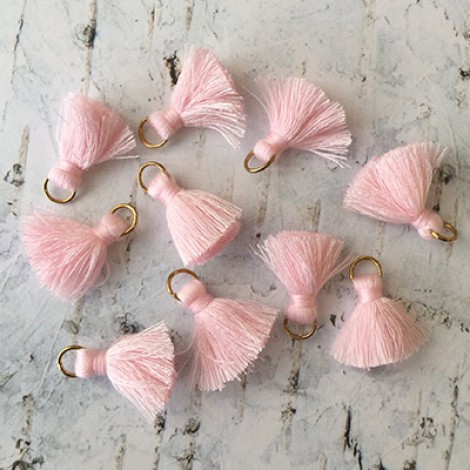 20mm Cotton Mini Tassels with Gold Jumpring - Pack of 10 - Pale Pink/Gold