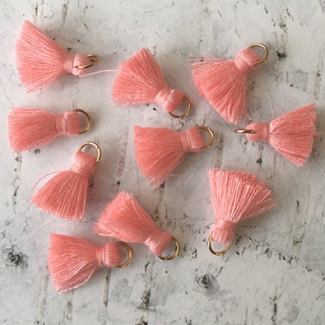 20mm Cotton Mini Tassels with Gold Jumpring - Pack of 10 - Fairy Floss/Gold