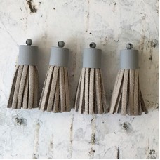 35mm Ultrasuede Tassels with Metal Cap - Pack of 4 - Grey/Grey