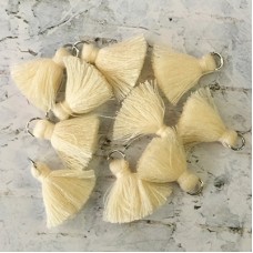 20mm Cotton Mini Tassels with Silver Jumpring - Pack of 10 - Cream/Silver