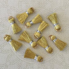 18mm Silk Mini Tassels with Gold Jumpring - Pack of 10 - Metallic Gold/Silver