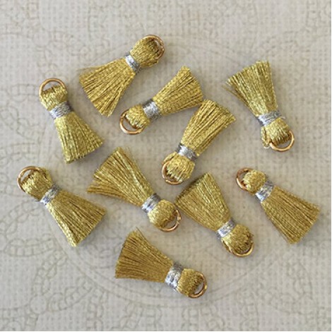 18mm Silk Mini Tassels with Gold Jumpring - Pack of 10 - Metallic Gold/Silver 18mm Silk Mini Tassels with Gold Jumpring - Pack of 10 - Metallic Gold/Silver