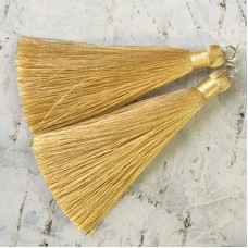 80mm Thick Bound Long Silk Tassels with Silver Jumpring - Dark Buttermilk - Per Pair