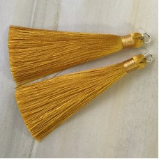 80mm Thick Bound Long Silk Tassels with Silver Jumpring - Ochre Gold - Per Pair