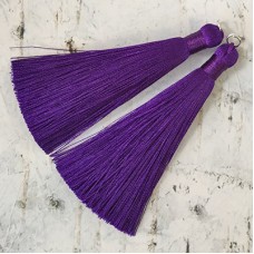 80mm Thick Bound Long Silk Tassels with Silver Jumpring - Electric Purple - Per Pair