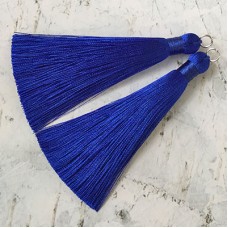 80mm Thick Bound Long Silk Tassels with Silver Jumpring - Royal Blue - Per Pair