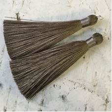 80mm Thick Bound Long Silk Tassels with Silver Jumpring - Charcoal Grey - Per Pair