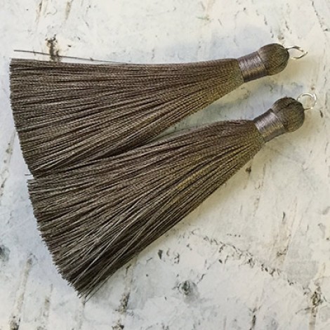 80mm Thick Bound Long Silk Tassels with Silver Jumpring - Charcoal Grey - Per Pair 80mm Thick Bound Long Silk Tassels with Silver Jumpring - Charcoal Grey - Per Pair
