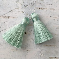 40mm Silk Tassels with Silver Jumpring - Seafoam - 1 pair