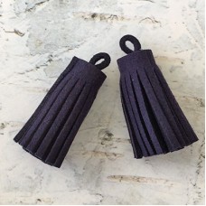 37x10mm Ultrasuede Tiny Tassels with Loop - Navy Blue - Per Pair