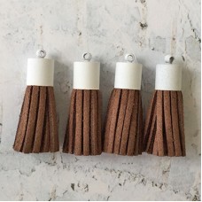 35mm Ultrasuede Tassels with Metal Cap - Pack of 4 - Brown/White