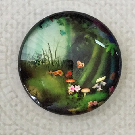 25mm Art Glass Backed Cabochons - Magic Forest Design 11 - Each 25mm Art Glass Backed Cabochons - Magic Forest Design 11 - Each