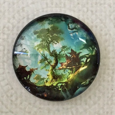 25mm Art Glass Backed Cabochons - Magic Forest Design 4 - Each