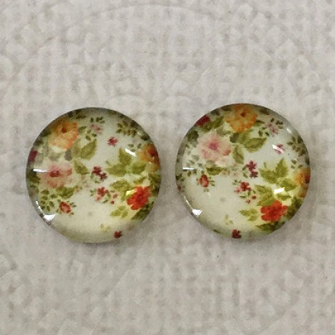 12mm Art Glass Backed Cabochons - Vintage Flowers 1 - Per Pair 12mm Art Glass Backed Cabochons - Vintage Flowers 1 - Per Pair