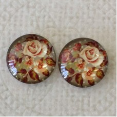 12mm Art Glass Backed Cabochons  - Vintage Flowers 11 - Per Pair