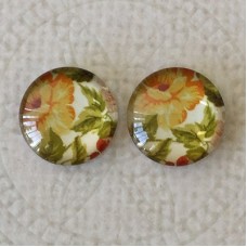 12mm Art Glass Backed Cabochons  - Vintage Flowers 2 - Per Pair