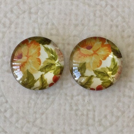 12mm Art Glass Backed Cabochons  - Vintage Flowers 2