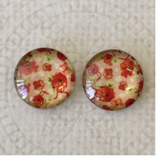 12mm Art Glass Backed Cabochons  - Vintage Flowers 9 - Per Pair