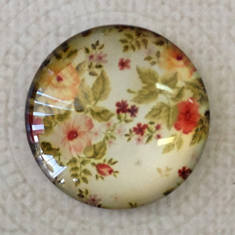 25mm Art Glass Backed Cabochons - Vintage Flowers 1 - Each 25mm Art Glass Backed Cabochons - Vintage Flowers 1 - Each