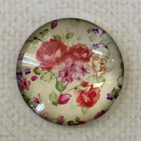 25mm Art Glass Backed Cabochons - Vintage Flowers 11 - Each
