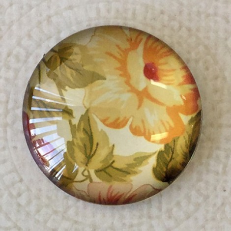 25mm Art Glass Backed Cabochons - Vintage Flowers 2 - Each
