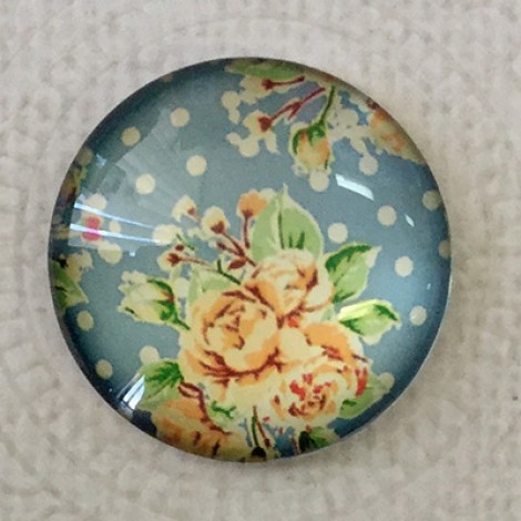 25mm Art Glass Backed Cabochons - Vintage Flowers 3 - Each
