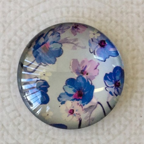 25mm Art Glass Backed Cabochons - Vintage Flowers 4 - Each