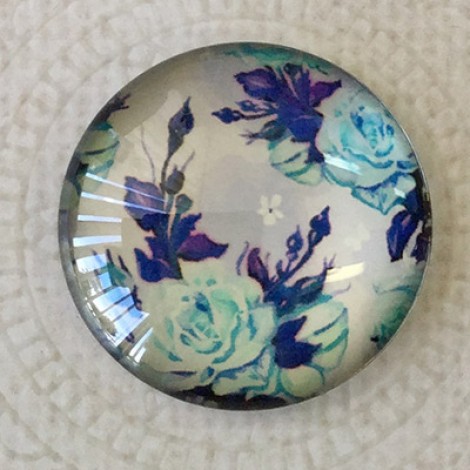 25mm Art Glass Backed Cabochons - Vintage Flowers 5 - Each