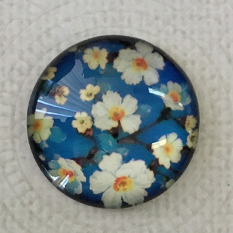 25mm Art Glass Backed Cabochons - Vintage Flowers 7 - Each