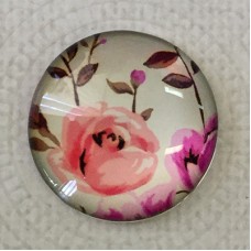 25mm Art Glass Backed Cabochons - Vintage Flowers 9 - Each