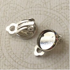 Platinum Silver Colour Plated Earclips with 10mm ID Cab Setting - Per Pair