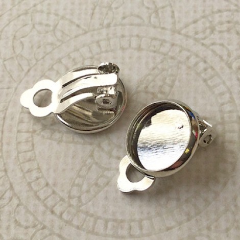 Platinum Silver Colour Plated Earclips with 10mm ID Cab Setting