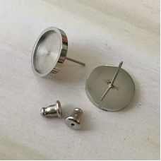 10mm ID 316 Surgical Stainless Steel Earpost Settings w-Clutches - Per Pair